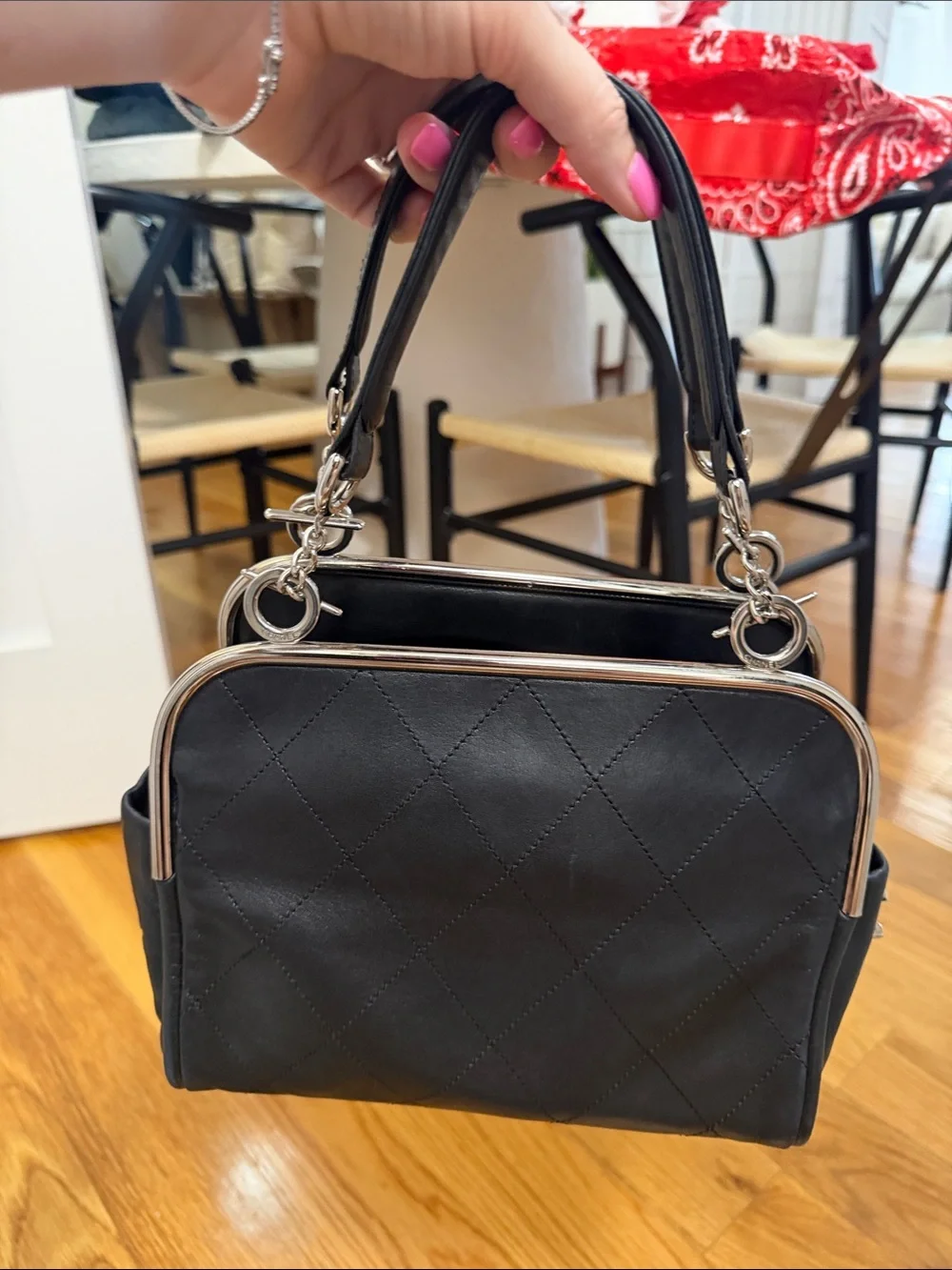 CHANEL Black Frame Bag with duster and authenticity card